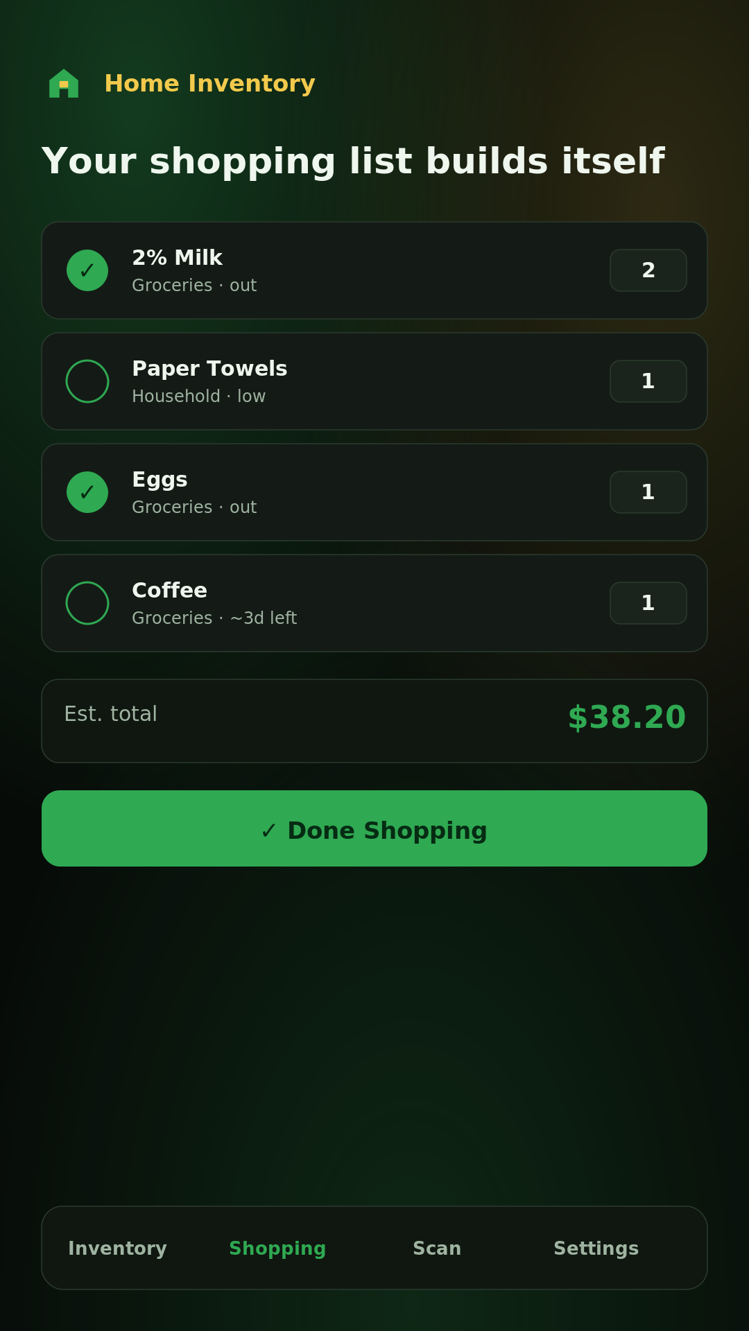 Your shopping list, sorted by aisle